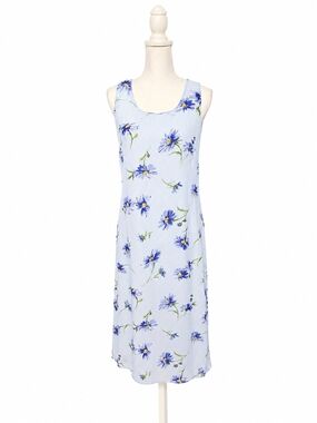 Kathy Lee Collection Light Blue Floral Sleeveless Midi Dress